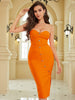 Adyce Summer Women Orange Strapless Bandage Dress Sexy Sleeveless Buttons Midi Night Club Evening Runway Party Dress Outfits