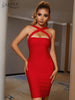 Adyce Summer Women Red Halter Bodycon Bandage Dress Sexy Sleeveless Elegant Night Club Celebrity Runway Cocktail Party Dress