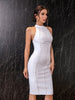 Adyce Summer Women White Bodycon Bandage Dress Sexy Sleeveless Beading Celebrity Club Runway Evening Party Midi Dresses 2023