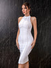 Adyce Summer Women White Bodycon Bandage Dress Sexy Sleeveless Beading Celebrity Club Runway Evening Party Midi Dresses 2023