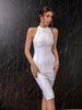 Adyce Summer Women White Bodycon Bandage Dress Sexy Sleeveless Beading Celebrity Club Runway Evening Party Midi Dresses 2023
