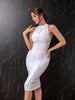Adyce Summer Women White Bodycon Bandage Dress Sexy Sleeveless Beading Celebrity Club Runway Evening Party Midi Dresses 2023