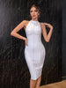 Adyce Summer Women White Bodycon Bandage Dress Sexy Sleeveless Beading Celebrity Club Runway Evening Party Midi Dresses 2023