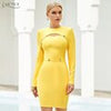 Adyce Summer Women Yellow Long Sleeve Club Bandage Dress Sexy Hollow Out Celebrity Evening Runway Party Bodycon Dresses 2023