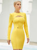 Adyce Summer Women Yellow Long Sleeve Club Bandage Dress Sexy Hollow Out Celebrity Evening Runway Party Bodycon Dresses 2023