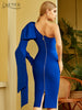 Adyce Winter One Shoulder Bodycon Bandage Dress Women Sexy Bow Long Sleeve Club Midi Celebrity Evening Runway Party Dresses