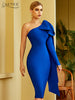Adyce Winter One Shoulder Bodycon Bandage Dress Women Sexy Bow Long Sleeve Club Midi Celebrity Evening Runway Party Dresses