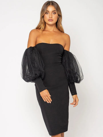 Adyce Winter Women Off Shoulder Black Bandage Dress Sexy Lace Long Lantern Sleeve Club Celebrity Runway Party Bodycon Dress