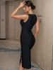Adyce Women's Black V Neck Club Bandage Dress Sexy Tank Buttons Midi Hollow Out Celebrity Elegant Evening Party Outfit Dress