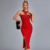 Adyce Night Club Beading Bandage Dress For Women Sexy Cut Out Midi Red Celebrity 2023 Summer Runway Party Streetwear Dresses