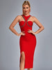 Adyce Night Club Beading Bandage Dress For Women Sexy Cut Out Midi Red Celebrity 2023 Summer Runway Party Streetwear Dresses