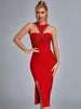 Adyce Night Club Beading Bandage Dress For Women Sexy Cut Out Midi Red Celebrity 2023 Summer Runway Party Streetwear Dresses