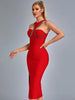 Adyce Night Club Beading Bandage Dress For Women Sexy Cut Out Midi Red Celebrity 2023 Summer Runway Party Streetwear Dresses