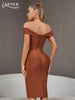 Adyce Off Shoulder Brown Midi Bodycon Bandage Dress For Women Sexy V Neck Celebrity Elegant Club Evening Party Dresses Vestidos
