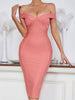 Adyce Off Shoulder Midi Bodycon Bandage Dress For Women Sexy V Neck Club Evening Runway Elegant Party 2023 Summer Female Dresses