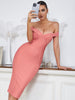 Adyce Off Shoulder Midi Bodycon Bandage Dress For Women Sexy V Neck Club Evening Runway Elegant Party 2023 Summer Female Dresses