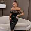 Adyce Off Shoulder Ruffles Lace Women's Dress Summer Buttons Midi Elegant Lady Celebrity Evening Club Party Bandage Dress Outfit