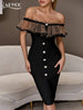 Adyce Off Shoulder Ruffles Lace Women's Dress Summer Buttons Midi Elegant Lady Celebrity Evening Club Party Bandage Dress Outfit