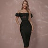 Adyce Off Shoulder Short Sleeve Bandage Dress Women Sexy Black Lace Elegant Bodycon Evening Club Celebrity Party Midi Lady Dress