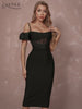 Adyce Off Shoulder Short Sleeve Bandage Dress Women Sexy Black Lace Elegant Bodycon Evening Club Celebrity Party Midi Lady Dress