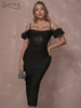 Adyce Off Shoulder Short Sleeve Bandage Dress Women Sexy Black Lace Elegant Bodycon Evening Club Celebrity Party Midi Lady Dress