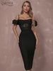 Adyce Off Shoulder Short Sleeve Bandage Dress Women Sexy Black Lace Elegant Bodycon Evening Club Celebrity Party Midi Lady Dress