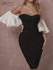 Adyce Off Shoulder Strapless Midi Bandage Dress 2023 Women's Sexy Short Sleeve Celebrity Night Club Wear Runway Party Dress