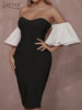 Adyce Off Shoulder Strapless Midi Bandage Dress 2023 Women's Sexy Short Sleeve Celebrity Night Club Wear Runway Party Dress