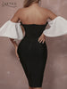 Adyce Off Shoulder Strapless Midi Bandage Dress 2023 Women's Sexy Short Sleeve Celebrity Night Club Wear Runway Party Dress