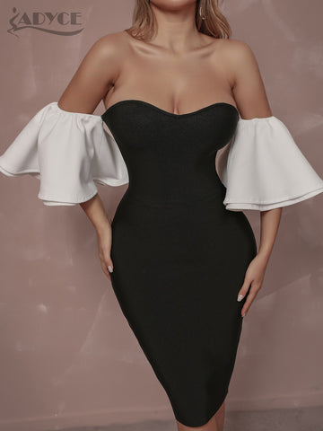 Adyce Off Shoulder Strapless Midi Bandage Dress 2023 Women's Sexy Short Sleeve Celebrity Night Club Wear Runway Party Dress