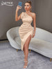 Adyce One Shoulder Bow Elegant Club Dress 2023 Summer Women's Maxi Sexy Split Draped Evening Celebrity Party Satin Dress Outfits