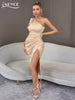 Adyce One Shoulder Bow Elegant Club Dress 2023 Summer Women's Maxi Sexy Split Draped Evening Celebrity Party Satin Dress Outfits