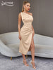 Adyce One Shoulder Bow Elegant Club Dress 2023 Summer Women's Maxi Sexy Split Draped Evening Celebrity Party Satin Dress Outfits