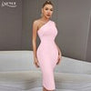 Adyce One Shoulder Elegant Party Bandage Dress Sexy Sleeveless Summer Women Club Celebrity Split Party Midi Pink Dress