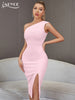 Adyce One Shoulder Elegant Party Bandage Dress Sexy Sleeveless Summer Women Club Celebrity Split Party Midi Pink Dress