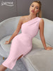 Adyce One Shoulder Elegant Party Bandage Dress Sexy Sleeveless Summer Women Club Celebrity Split Party Midi Pink Dress