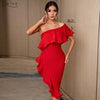 Adyce One Shoulder Evening Women Bandage Dress Sexy Short Sleeve Red Ruffles Midi Celebrity Club Runway Party Dress Outfits 2023