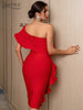 Adyce One Shoulder Evening Women Bandage Dress Sexy Short Sleeve Red Ruffles Midi Celebrity Club Runway Party Dress Outfits 2023