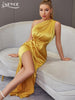 Adyce One Shoulder Night Club Gold Maxi Dress Women's Summer Sexy Sleeveless Draped Evening Birthday Party Satin Dresses