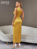 Adyce One Shoulder Night Club Gold Maxi Dress Women's Summer Sexy Sleeveless Draped Evening Birthday Party Satin Dresses
