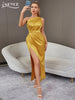 Adyce One Shoulder Night Club Gold Maxi Dress Women's Summer Sexy Sleeveless Draped Evening Birthday Party Satin Dresses