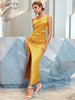 Adyce One Shoulder Sleeveless Evening Maxi Dress For Women Summer Elegant Draped Celebrity Night Club Party Satin Dress Outfits