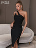 Adyce One Shoulder Sleeveless Maxi Bandage Dress Women's Sexy Hollow Out Black Split Celebrity Club Party Bodycon Dress Outfits