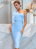 Adyce One Shoulder Women's Bandage Dress Sky Blue Mesh Bow Elegant Wedding Party Evening Summer Midi Club Dress Outfits