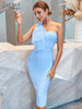 Adyce One Shoulder Women's Bandage Dress Sky Blue Mesh Bow Elegant Wedding Party Evening Summer Midi Club Dress Outfits