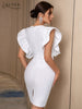 Adyce Red Ruffles Mini Bodycon Bandage Dress For Women Sexy V Neck Cross Back Evening Club Celebrity Party Female Dress 2023