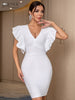 Adyce Red Ruffles Mini Bodycon Bandage Dress For Women Sexy V Neck Cross Back Evening Club Celebrity Party Female Dress 2023