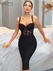 Adyce Spaghetti Strap Black Lace Bandage Dress Sexy Night Club See Through Celebrity Evening Midi Summer Party Dresses Vestidos