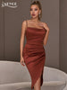 Adyce Spaghetti Strap Elegant Midi Women's Dress 2023 Summer Sexy Sleeveless Satin Brown Draped Evening Club Party Dress