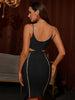 Adyce Spaghetti Strap Women Bodycon Bandage Dress Sexy Summer V Neck Hollow Out Chains Night Club Celebrity Party Dress Vestidos